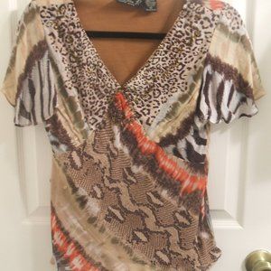 Lola P Embellished animal print Sz SP top